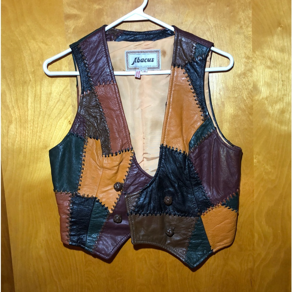 1980’s Abacus Ladies Motorcycle Patchwork Leather Vest sz12.